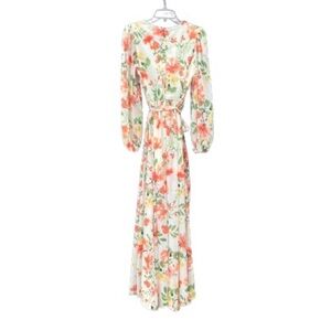 Anthropologie Long Maxi Dress Orange and Green Floral Print Womens long sleeves